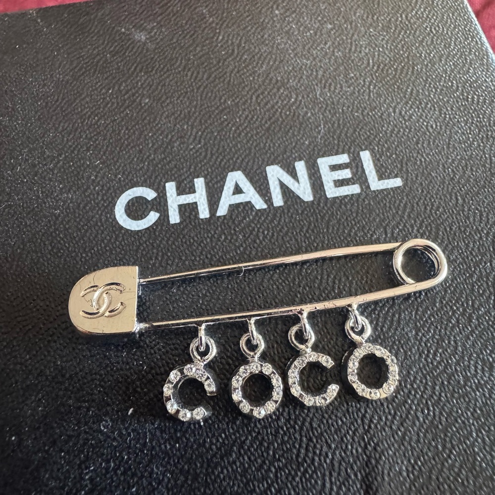 Chanel Silver Brooch with Crystal Accents